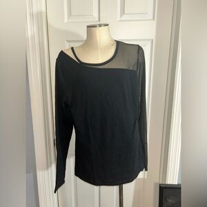 Fabletics Black Long Sleeve Top with Sheer Detail